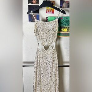 Scala Ivory Gold Beaded Sequin Cutout Gown XS/S Formal Evening Dress